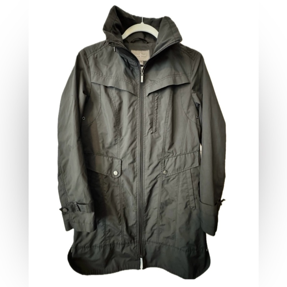Cole Haan Hooded Rain Jacket Black Size Small Lightweight Travel Coat